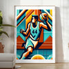 Retro basketball poster featuring stylized illustration, vintage sports art for wall - in a bright minimalist room with a plant and an armchair