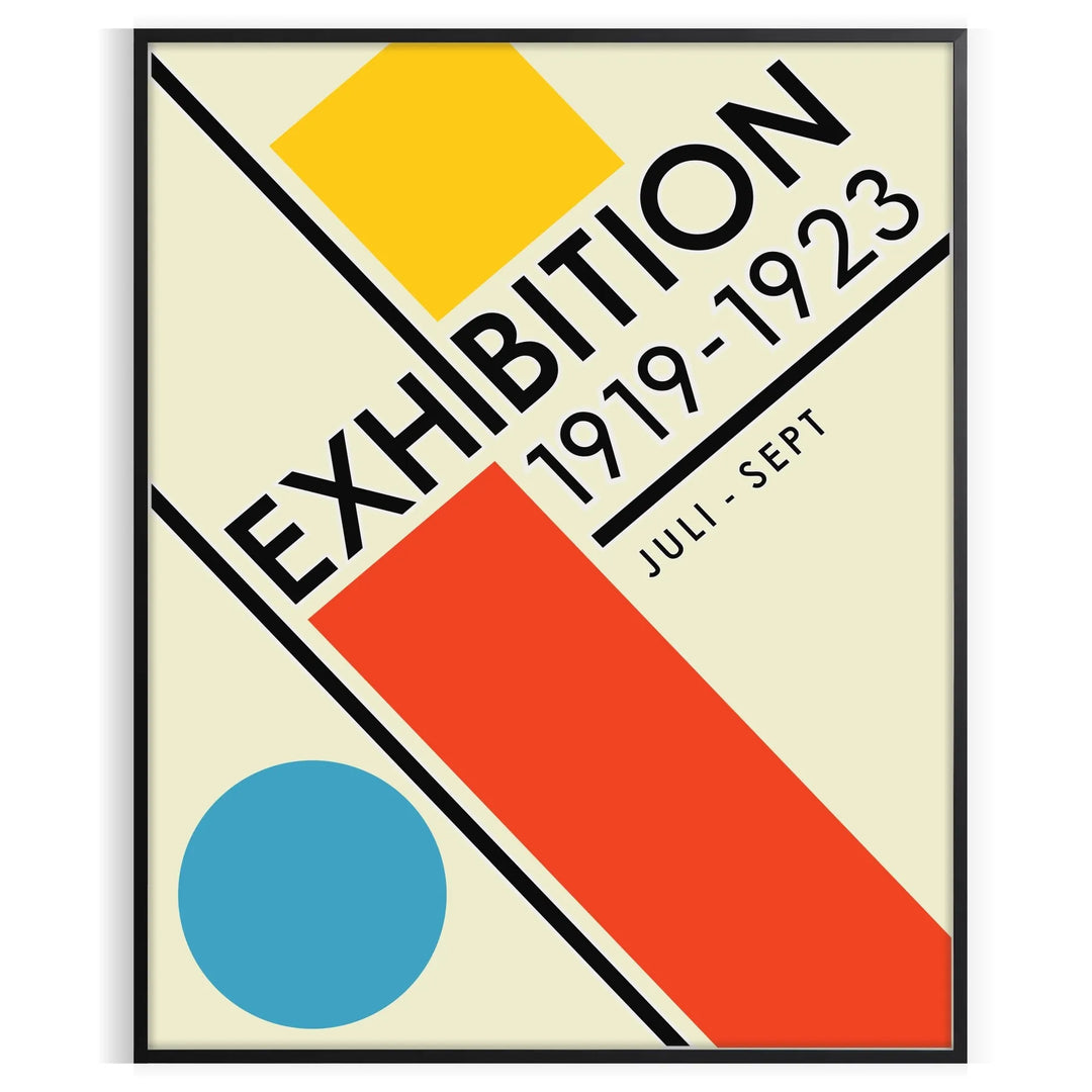 Abstract geometric shapes in a minimal Bauhaus style with a limited color palette