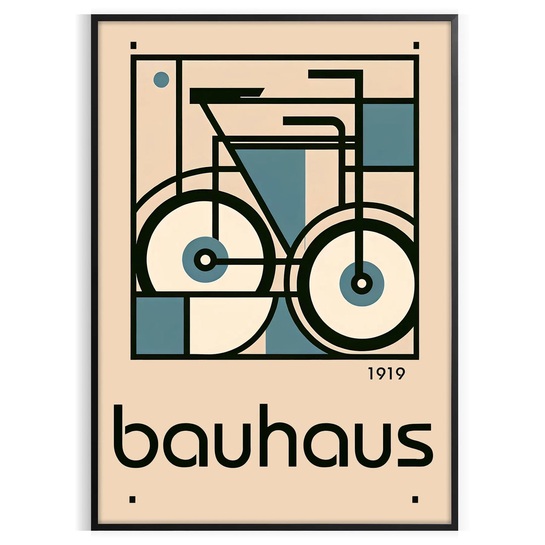 Minimalist poster of a bicycle in Bauhaus style with geometric shapes