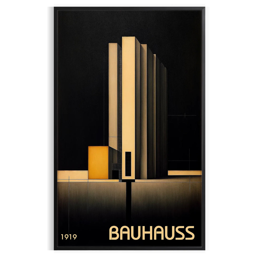 Dark Bauhaus geometric art poster in black and gray minimalist style