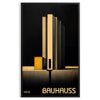 Dark Bauhaus geometric art poster in black and gray minimalist style - in a black frame