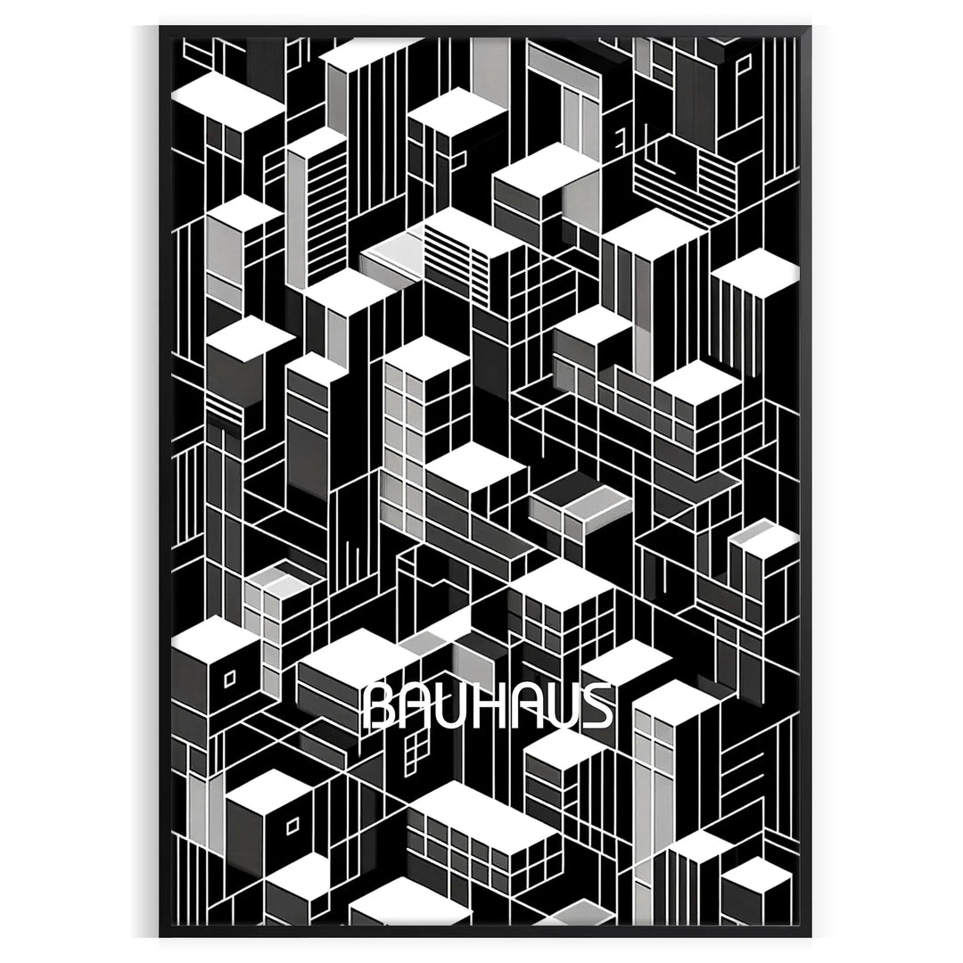Black and gray Bauhaus poster with geometric modern abstract design