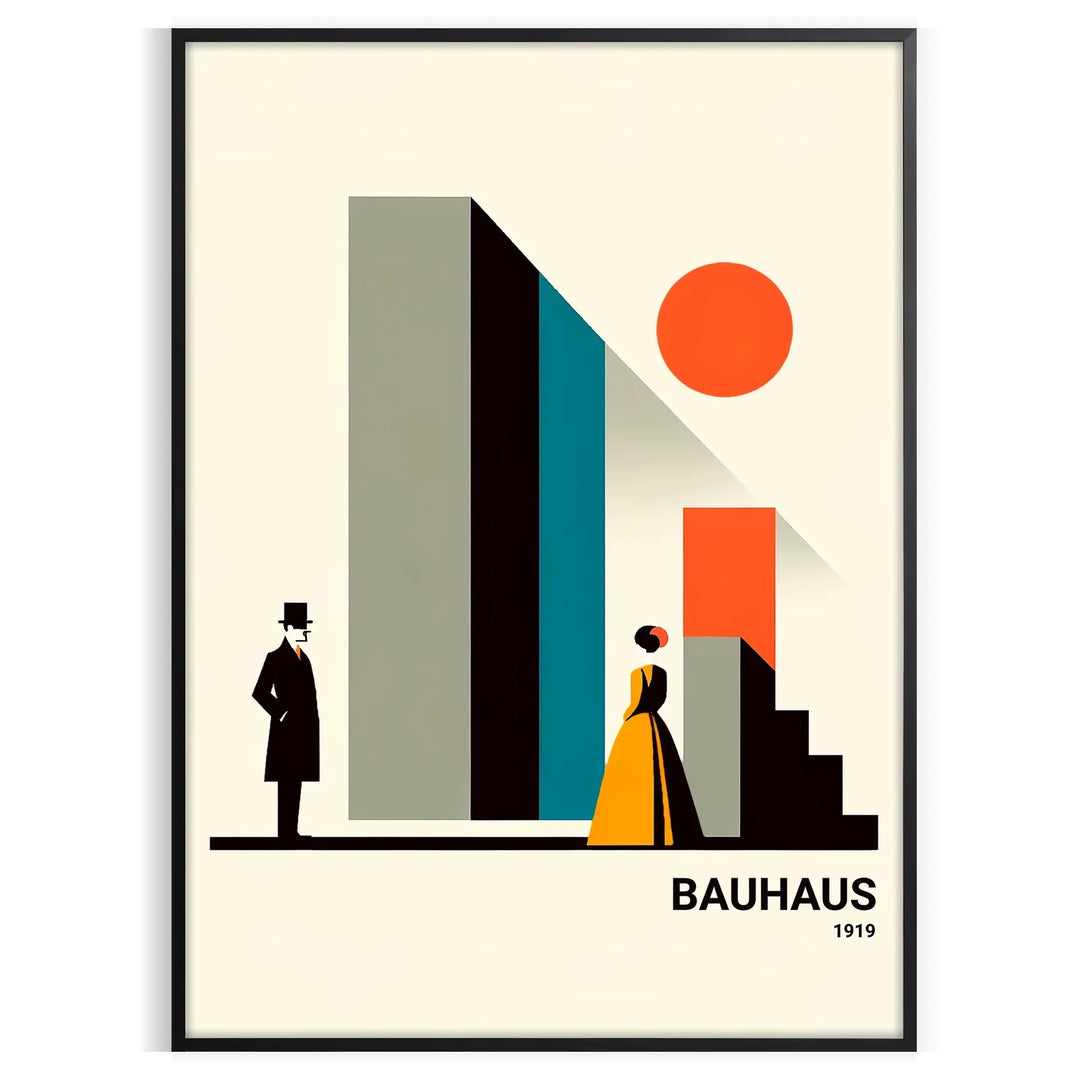 Bauhaus poster of stylized human figure in orange and white