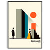 Bauhaus poster of stylized human figure in orange and white - in a black frame