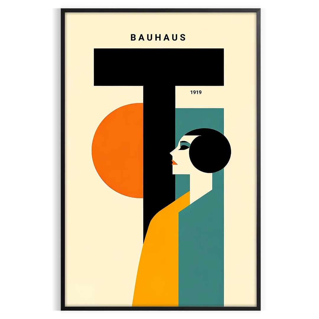 Poster featuring a minimalist geometric human figure in Bauhaus style