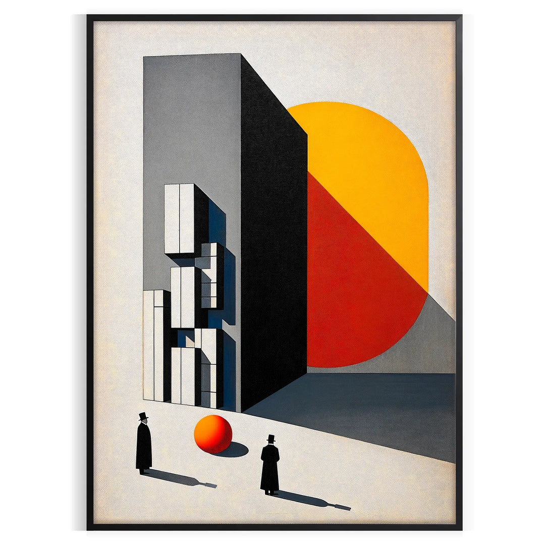 Bauhaus poster featuring a stylized human figure in orange and black