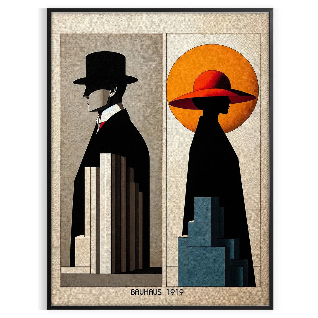 Minimalist Bauhaus poster showing stylized human figure with bold colors
