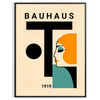 Pôster com figura humana em estilo Bauhaus e formas geométricas minimalistas - numa moldura preta