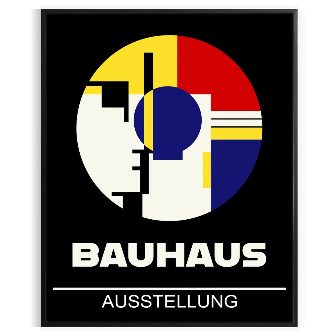 Bauhaus poster with geometric abstract shapes in bold primary colors