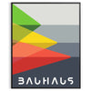 Bauhaus-Poster mit abstrakten geometrischen Formen in Grau und Orange - in einem schwarzen Rahmen