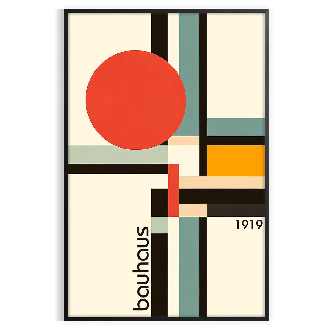 Bauhaus geometric poster in orange and black with abstract shapes