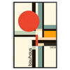 Bauhaus-Poster mit geometrischem Design in Orange und Schwarz - in einem schwarzen Rahmen