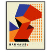 Cartel Bauhaus con diseño geométrico abstracto en rojo y naranja - en un marco negro