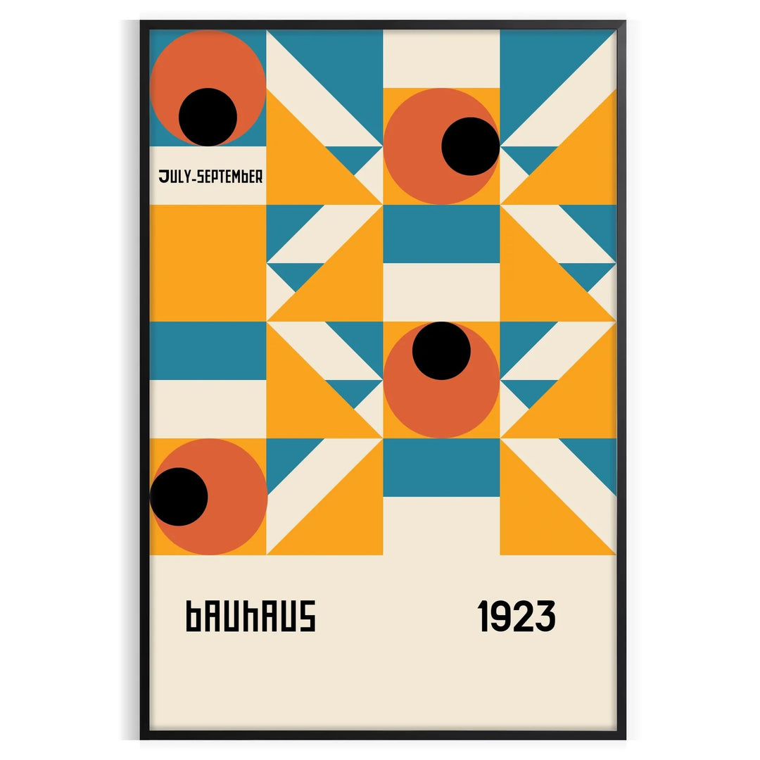 Bauhaus-style abstract geometric poster in orange and blue