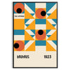 Bauhaus-style abstract geometric poster in orange and blue - in a black frame