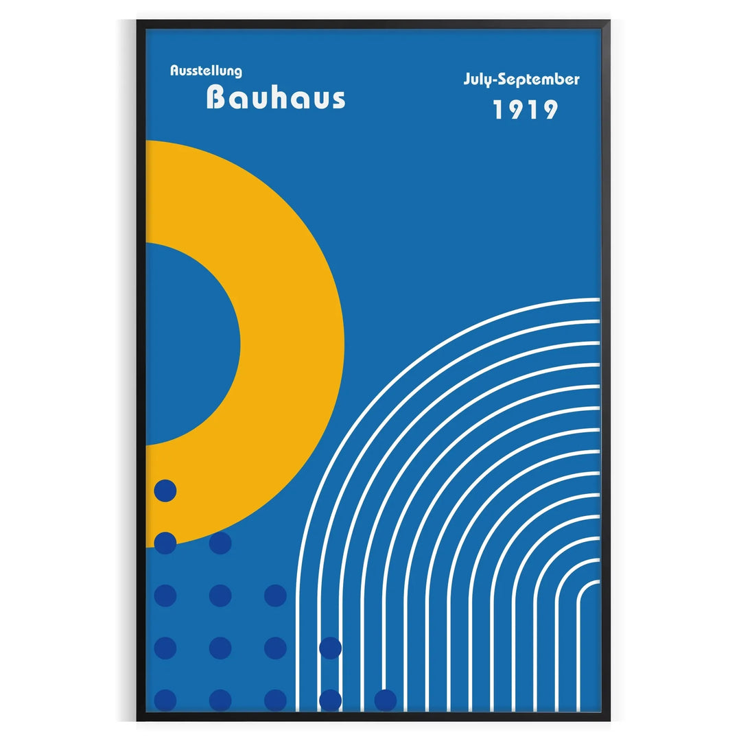 Minimalist Bauhaus poster featuring gray and yellow geometric shapes