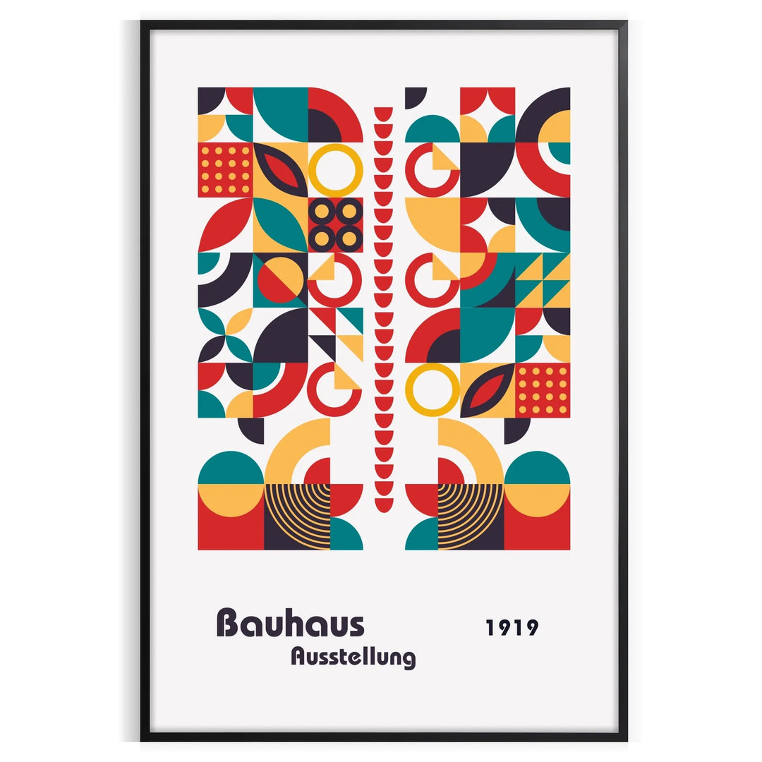 Poster of abstract Bauhaus geometric artwork in white and red