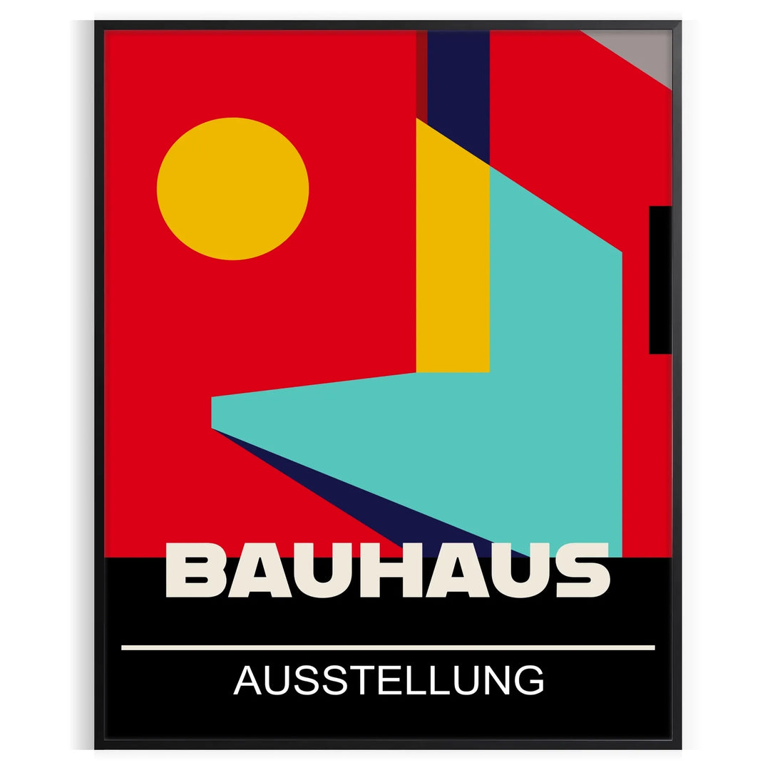 Bauhaus geometric poster in bold red and yellow abstract shapes