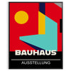 Bauhaus geometric poster in bold red and yellow abstract shapes - in a black frame
