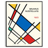White and red geometric Bauhaus poster with bold minimalist abstract composition - in a black frame