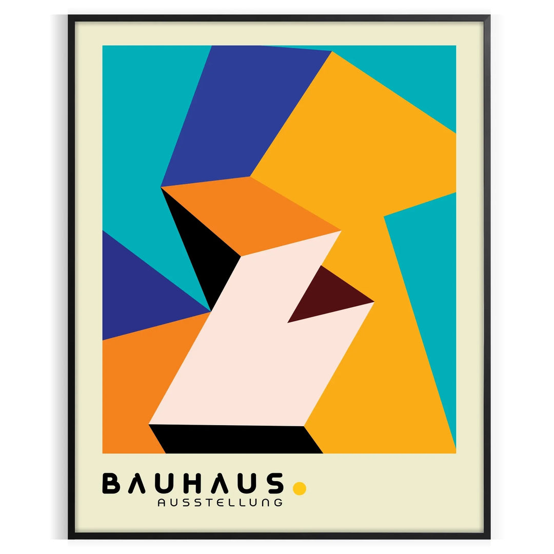Bauhaus poster with geometric orange and green abstract shapes, modern style
