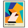 Bauhaus poster with geometric orange and green abstract shapes, modern style - in a black frame