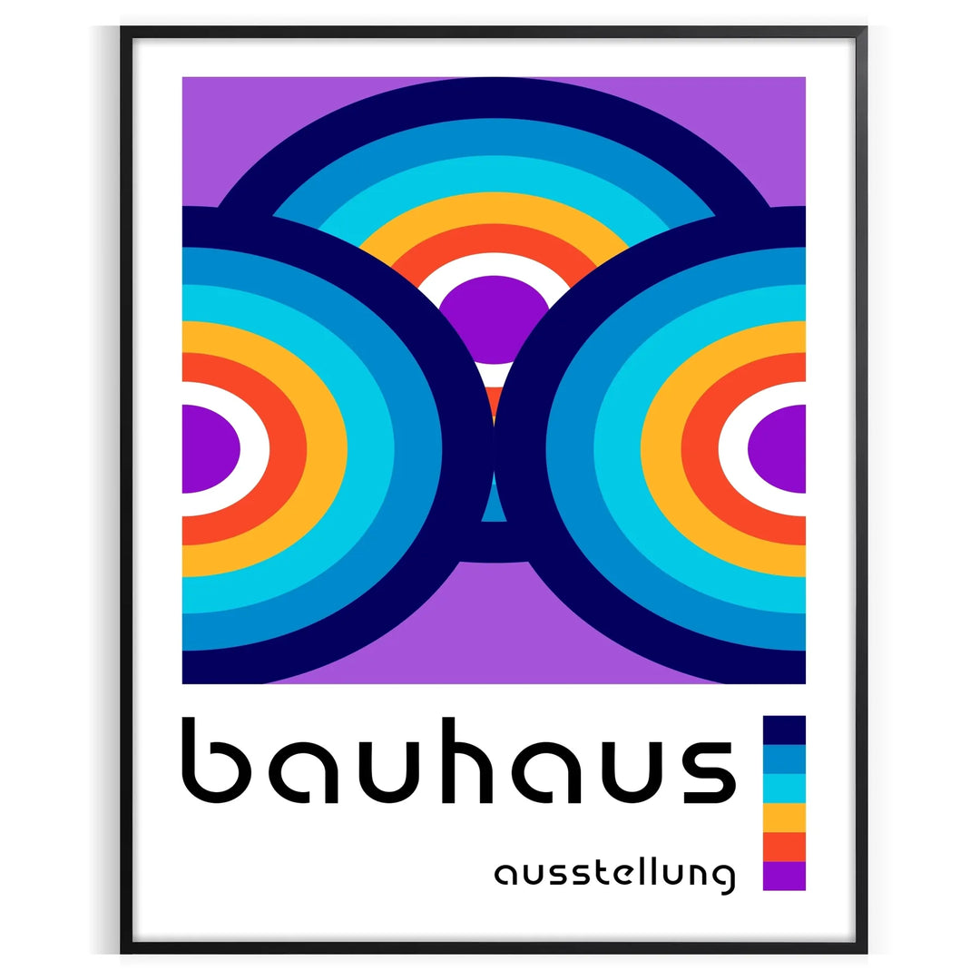 Poster showing abstract Bauhaus geometric design in primary colors
