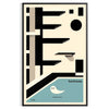 Bauhaus-style swimming pool with geometric shapes and bold colors - in a black frame