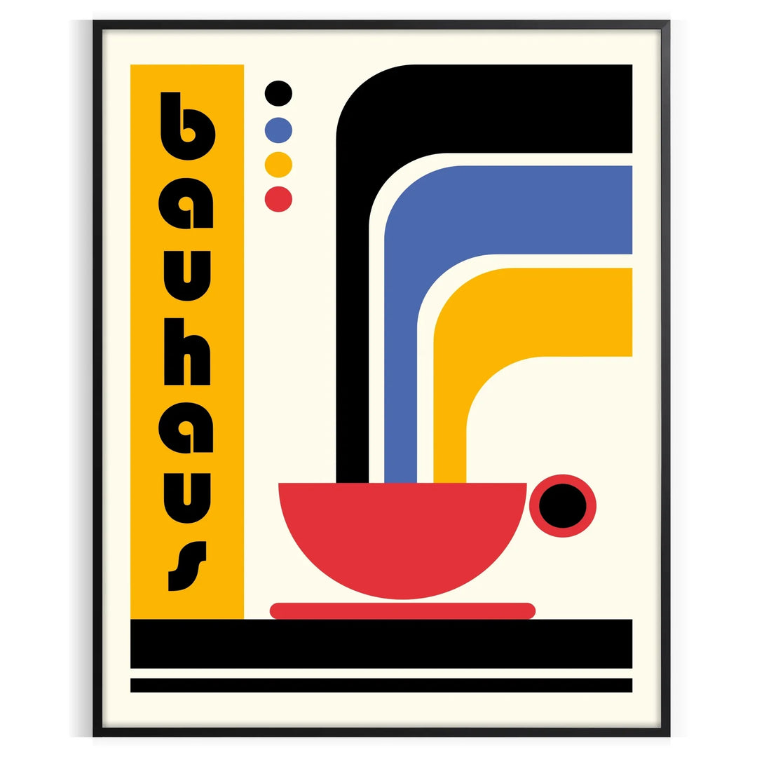 Minimalist geometric shapes in primary colors inspired by Bauhaus style