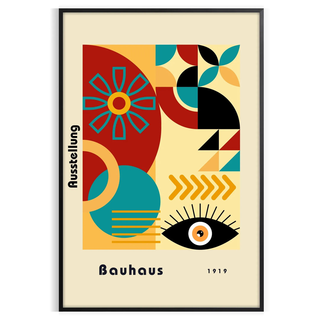 Minimalist geometric shapes in a Bauhaus style with primary colors