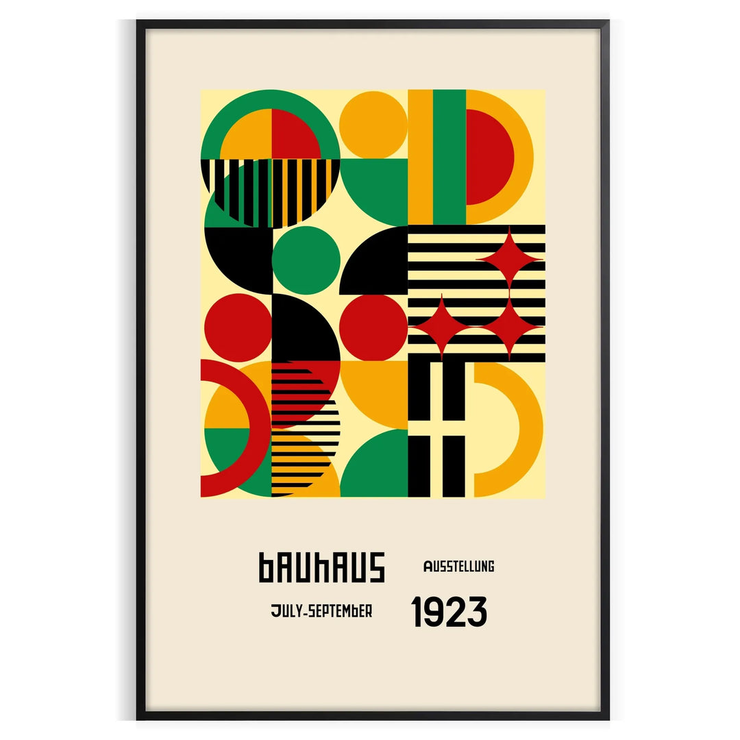 Bauhaus poster with abstract geometric composition in bold green and red