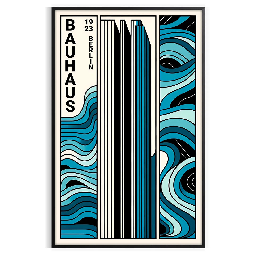 Geometric shapes and lines in Bauhaus style with primary colors