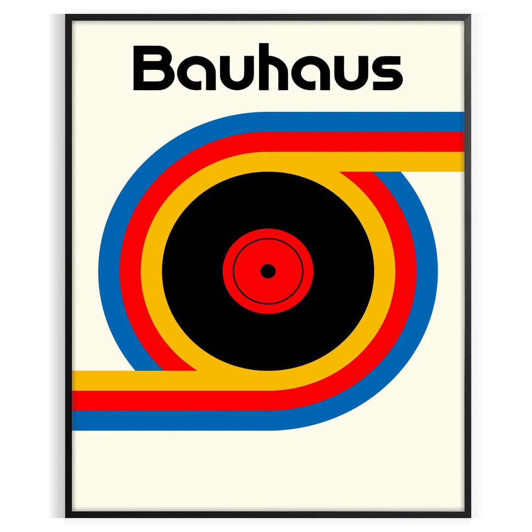 Poster showing Bauhaus geometric artwork with bold shapes and modern composition