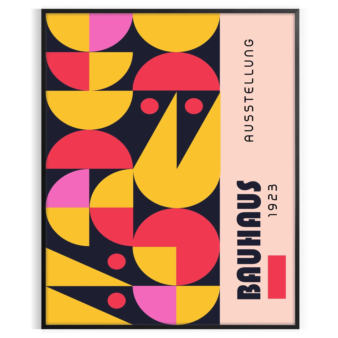 Poster showing abstract Bauhaus geometric artwork in yellow and black