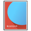 Plakāts ar Bauhaus ģeometrisku abstraktu kompozīciju minimālistiskā stilā - melnā rāmī