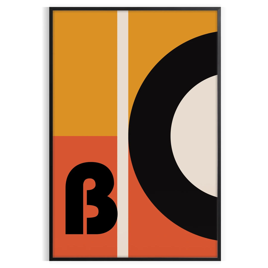 Brown and black geometric Bauhaus poster with minimalist abstract shapes