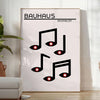 Póster Bauhaus con composición geométrica abstracta y tipografía minimalista - en una habitación luminosa y minimalista con planta y sillón