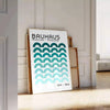 Black and white geometric abstract design in Bauhaus style - leaning on a herringbone floor against a white panelled wall