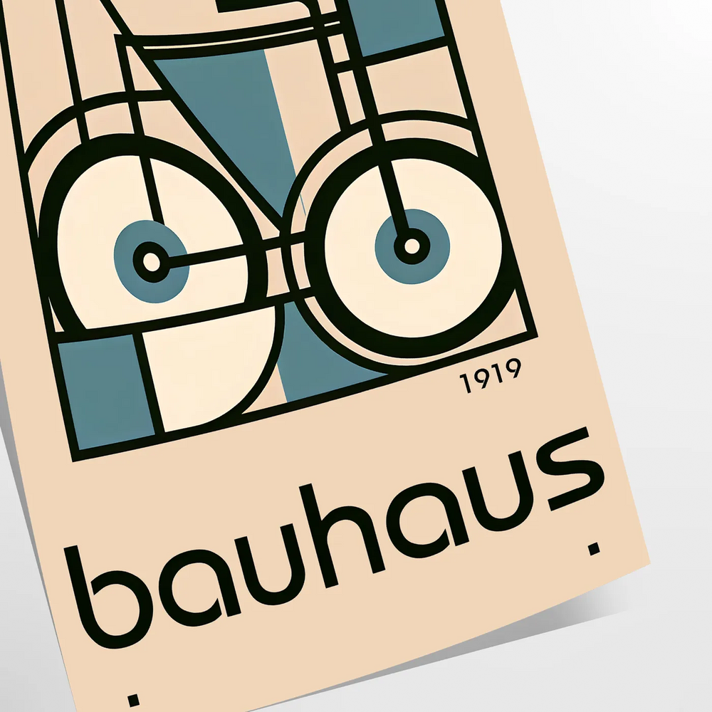 Minimalist poster of a bicycle in Bauhaus style with geometric shapes