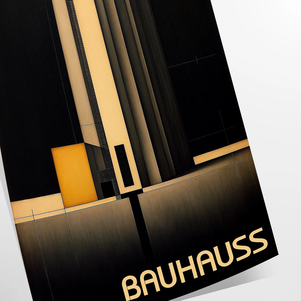 Dark Bauhaus geometric art poster in black and gray minimalist style