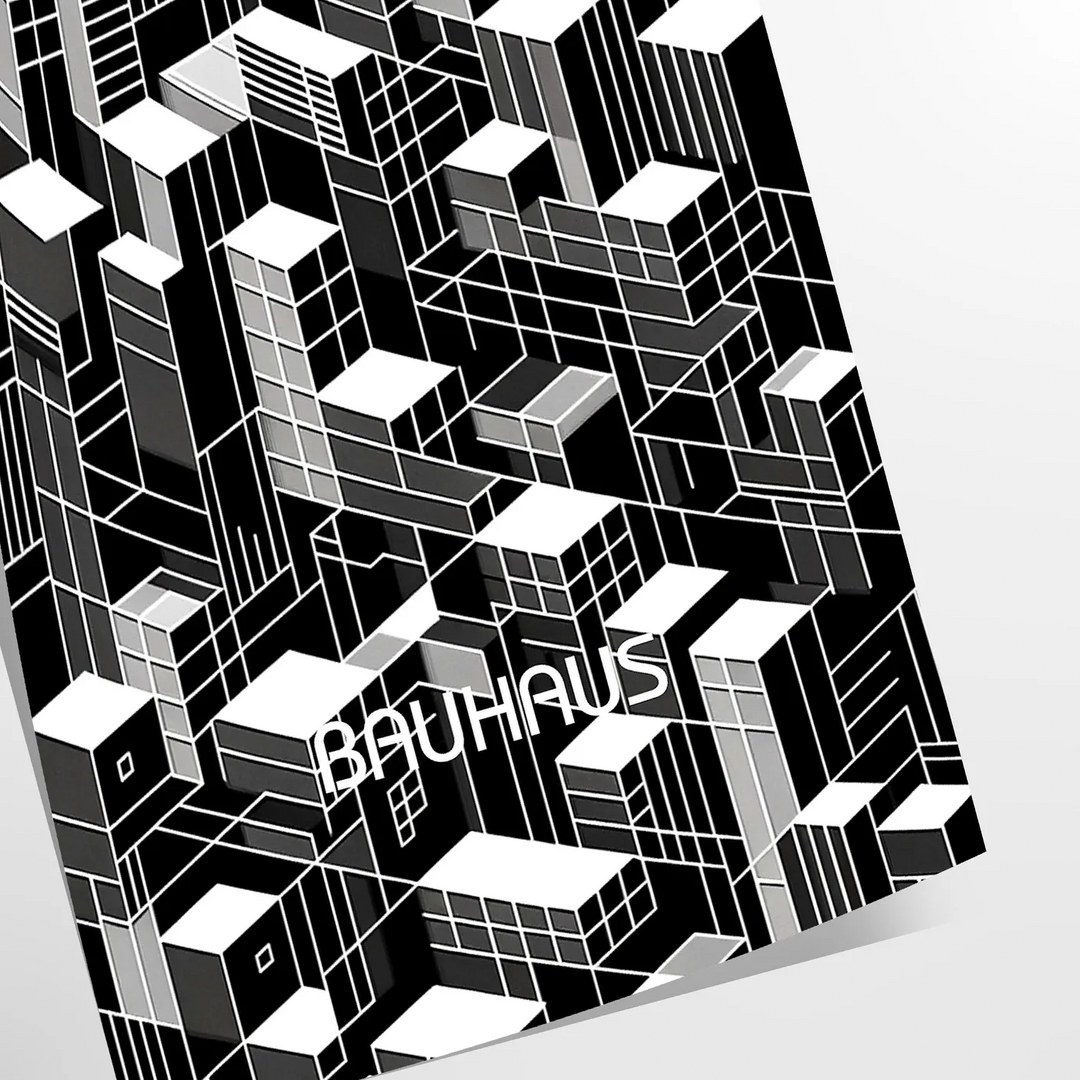Black and gray Bauhaus poster with geometric modern abstract design - as a rolled, unframed print