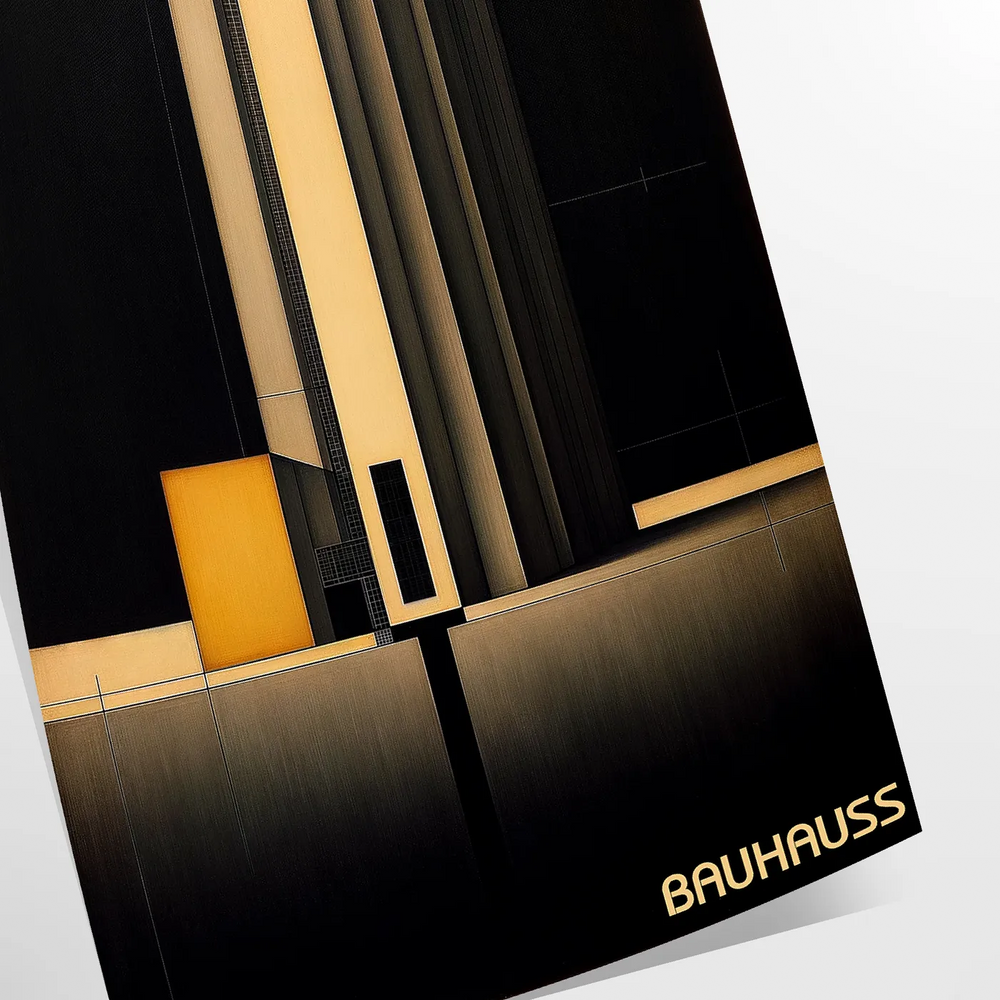 Dark Bauhaus poster with geometric shapes in black and muted tones