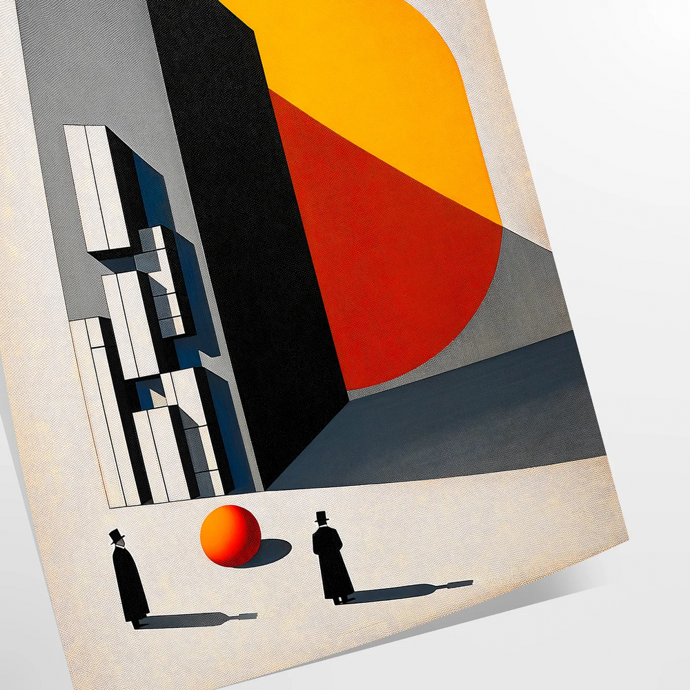 Bauhaus poster featuring a stylized human figure in orange and black