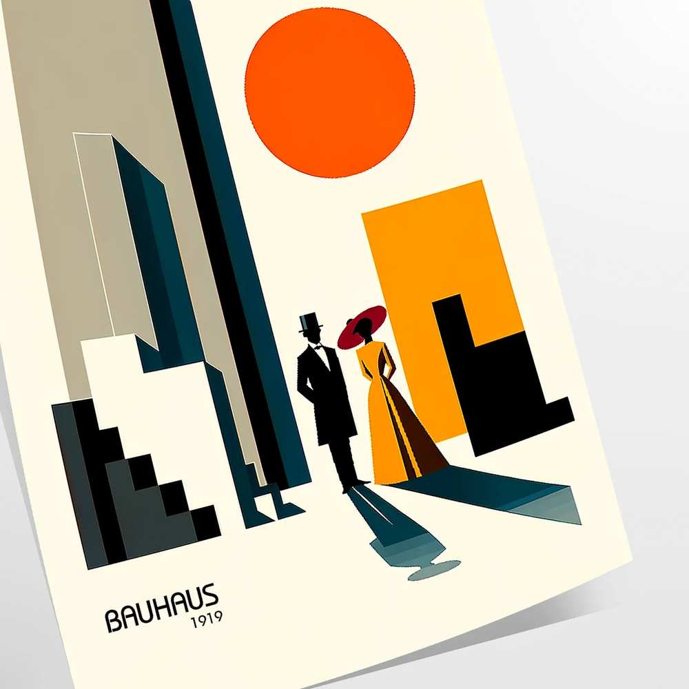 Poster showing a Bauhaus-style human figure in minimalist geometric composition