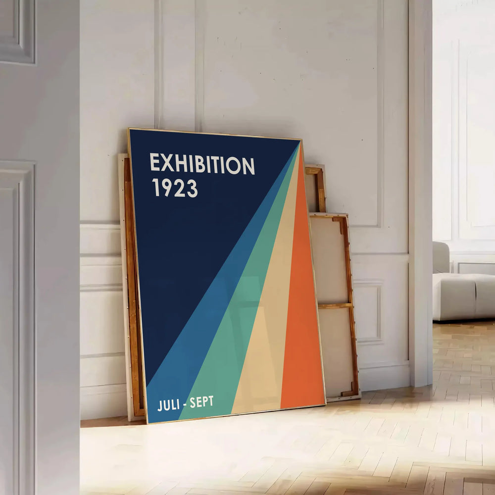 Minimalist Bauhaus poster featuring abstract geometric composition in neutral tones.