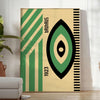 Poster showing minimalist Bauhaus geometric composition in modernist style - in a bright minimalist room with a plant and an armchair
