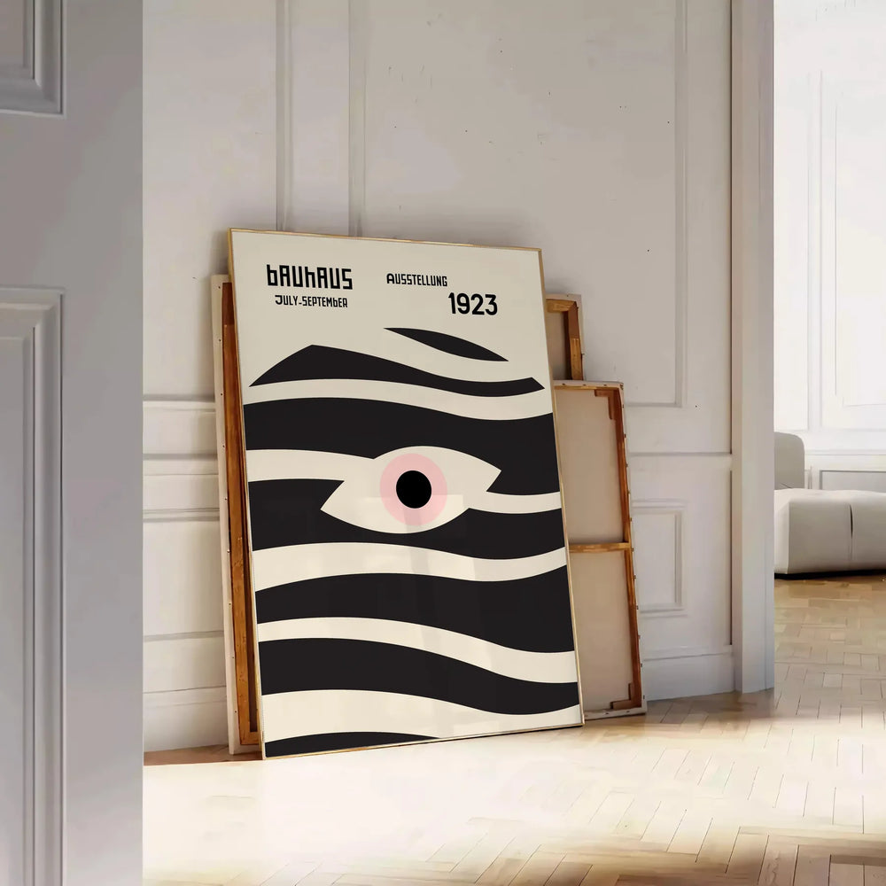 Poster showing geometric abstract Bauhaus composition with bold shapes