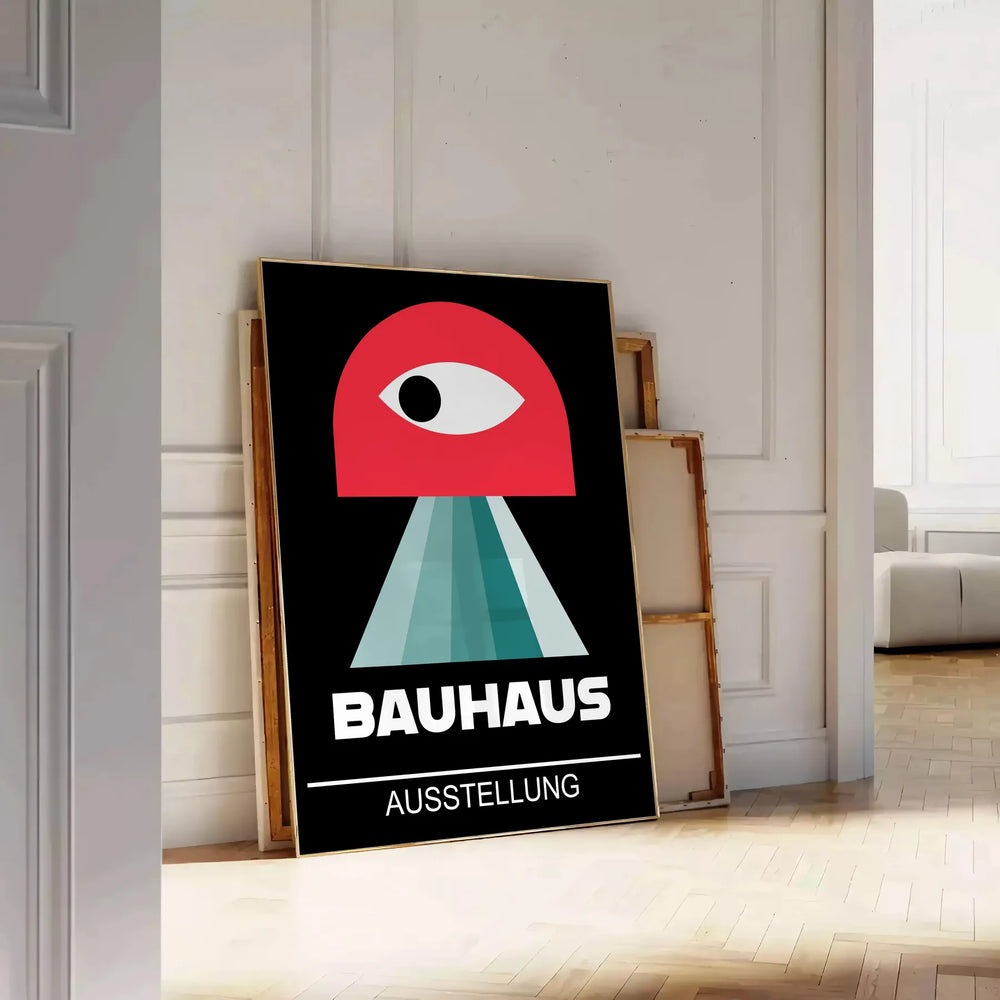 Geometric abstract composition in gray and red, inspired by Bauhaus style