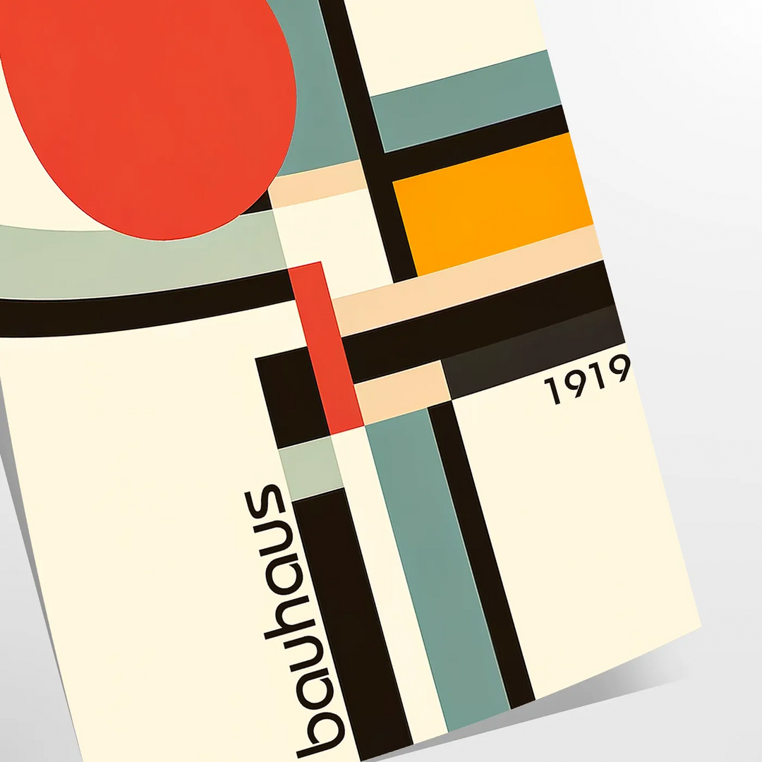 Bauhaus-Poster mit geometrischem Design in Orange und Schwarz - als gerollter Druck, ohne Rahmen