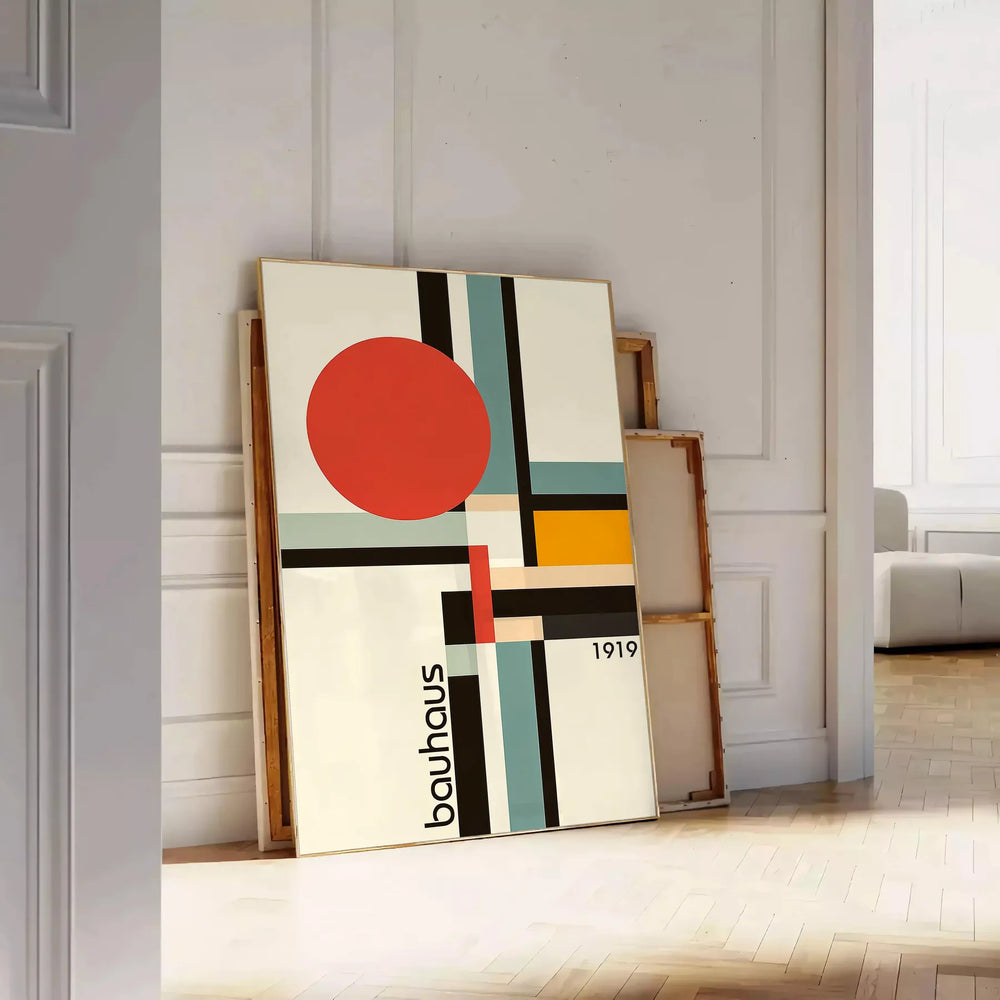 Bauhaus geometric poster in orange and black with abstract shapes